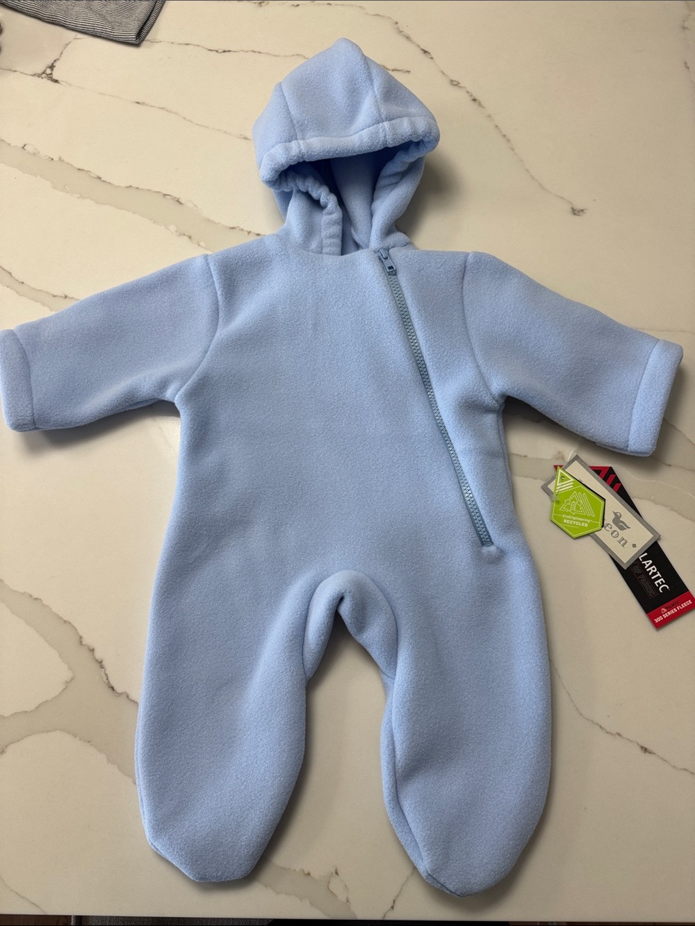 Baby Hooded Fleece One-Piece Romper - Light Blue